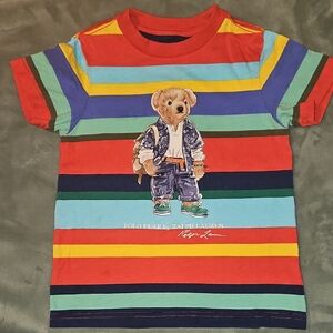 Polo Ralph Lauren Kids Striped Bear Tee - Red, Blue, Green